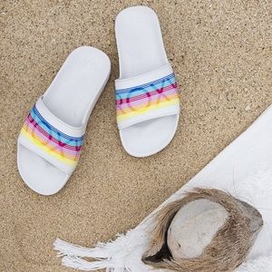 Roxy White & Pink Rainbow Slippy Sandals Women’s Size 10 NEW